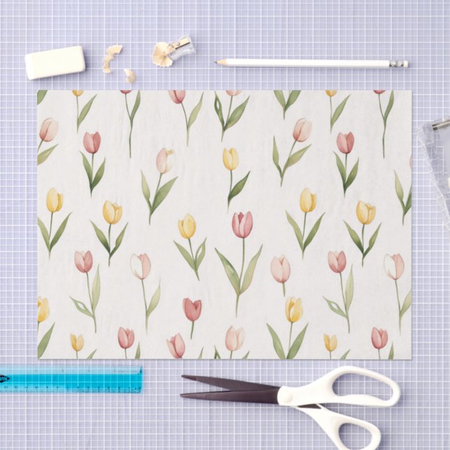 Papel De Seda Flores de Tulipa Amarela Rosa Páscoa (Arte )