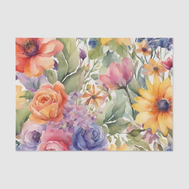 Papel De Seda Flores de Verão de Aquarela (Frente )
