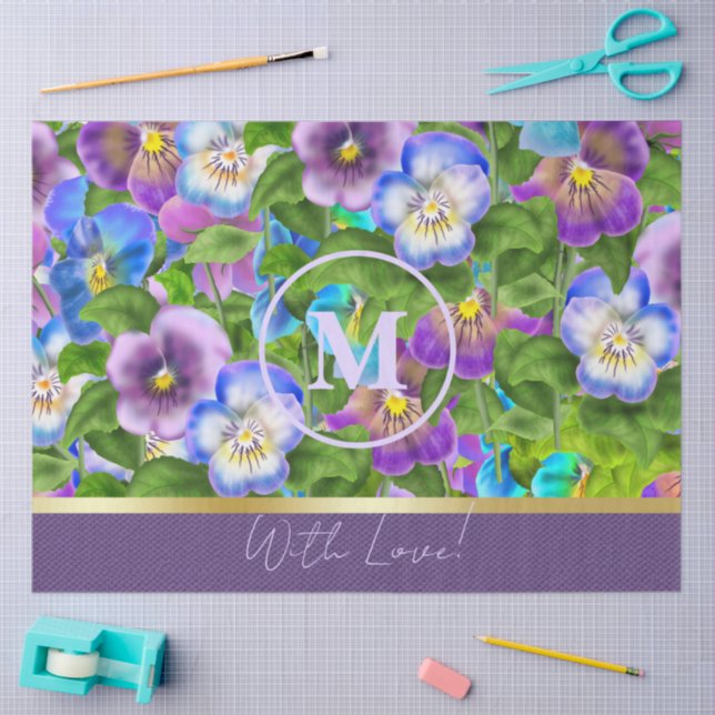 Papel De Seda Flores de Violeta Amor-Perfeito de Aniversário com (Arte )