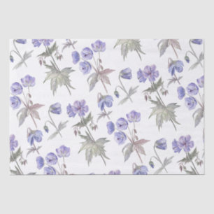 Papel De Seda Flores de Violeta Roxa Floral em Aquarela Elegante