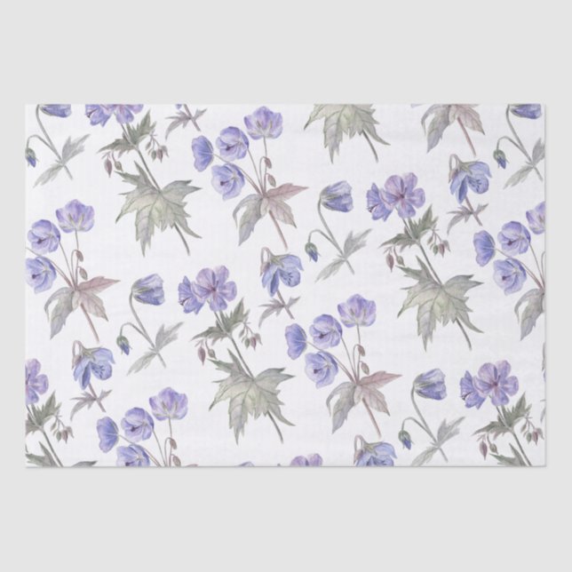 Papel De Seda Flores de Violeta Roxa Floral em Aquarela Elegante (Frente )