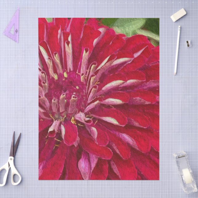 Papel De Seda Flores de Zínias Vermelhas (Arte )