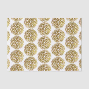Papel De Seda Flores Douradas Elegantes Dahlia em Branco