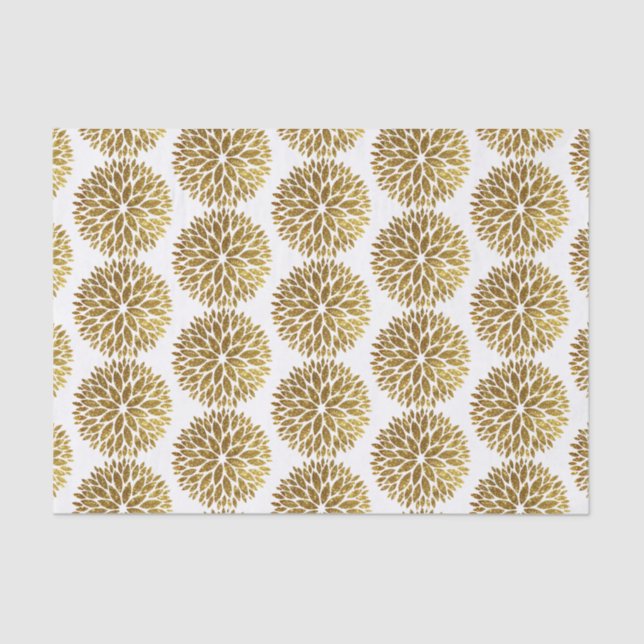 Papel De Seda Flores Douradas Elegantes Dahlia em Branco (Frente )