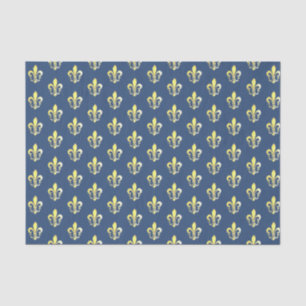 Papel De Seda Flores Douradas Elegantes de Lys, fundo azul franc