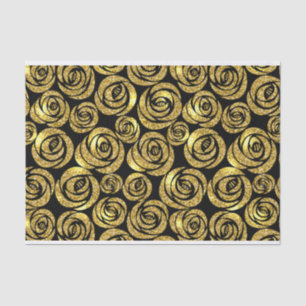 Papel De Seda Flores Douradas em Fundo Preto