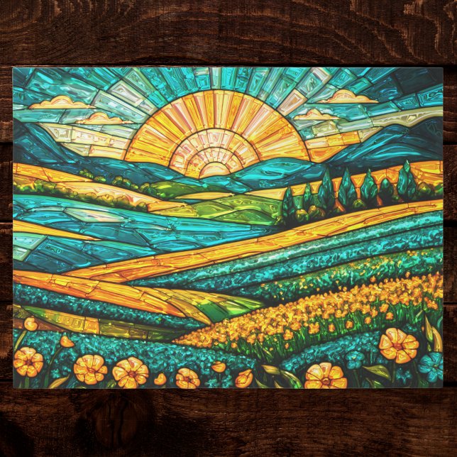 Papel De Seda Flores Douradas Vidro Pintado Falso Campo Verde (Criador carregado)