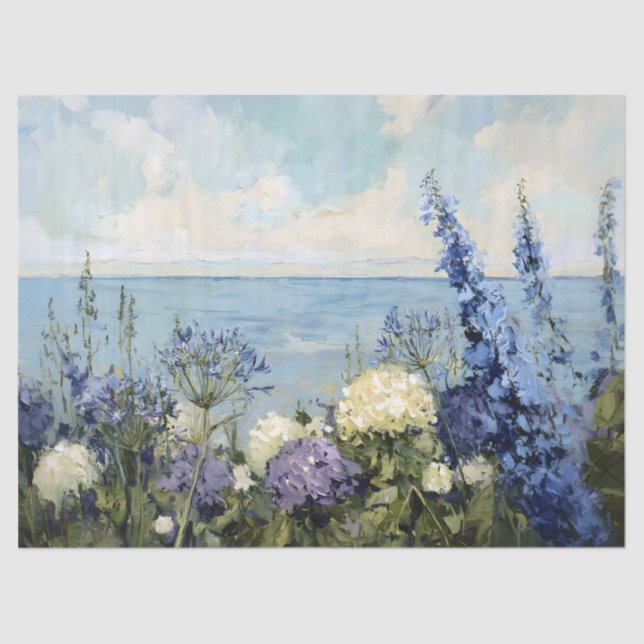 Papel De Seda Flores e a Decoupage da Pintura do Mar (Frente )