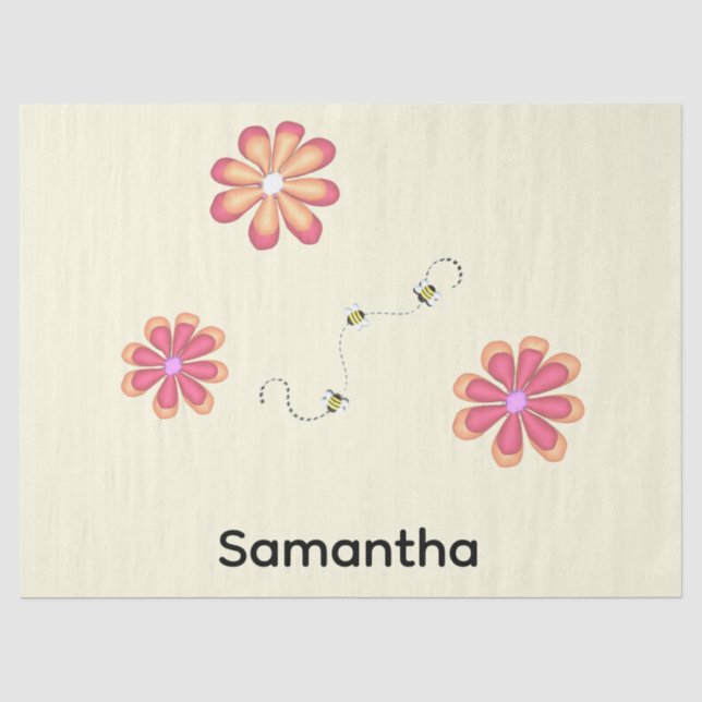 Papel De Seda Flores e Abelhas Personalizadas (Frente )