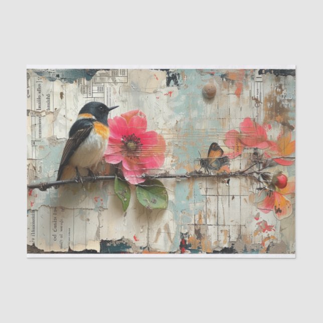 Papel De Seda Flores e aves (Frente )