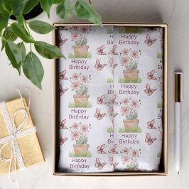 Papel De Seda Flores e Borboletas Aquarela Aniversário