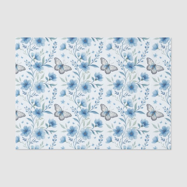 Papel De Seda Flores e Borboletas Delicadas em Aquarela Decoupag (Frente )