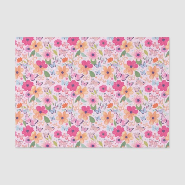 Papel De Seda Flores e borboletas, papel-tecido-Primavera (Frente )