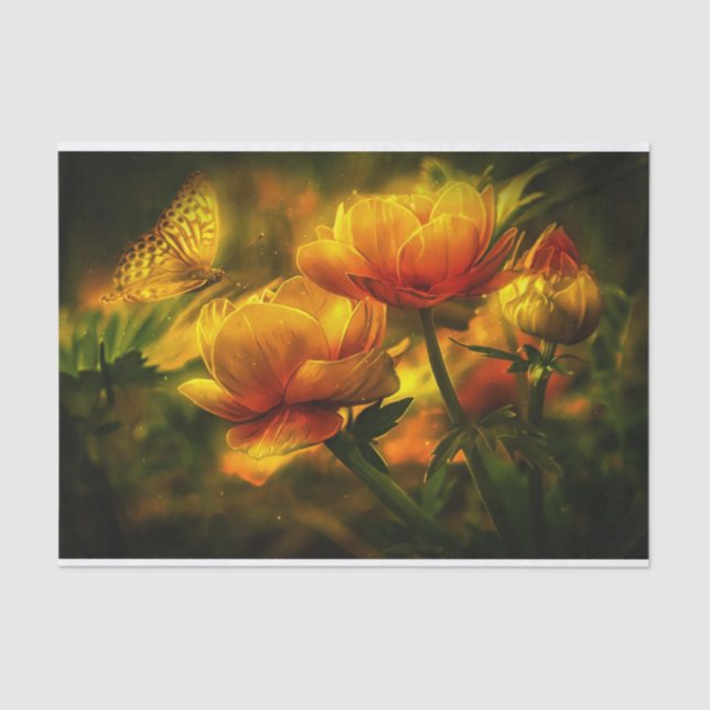 Papel De Seda Flores e borboletas Shimmering (Frente )