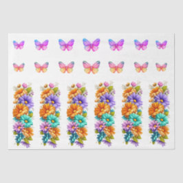 Papel De Seda Flores e Borboletas Vibrantes da Primavera Decoupa