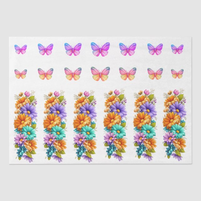 Papel De Seda Flores e Borboletas Vibrantes da Primavera Decoupa (Frente )