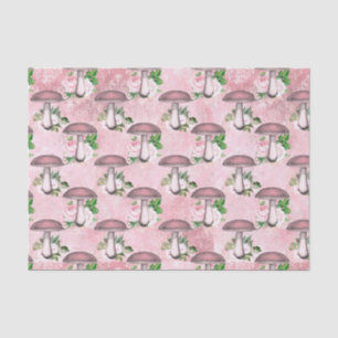 Papel De Seda Flores e Cogumelos Rosa Vintage