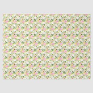 Papel De Seda Flores e Folhagens Cor-de-Rosa e Amarelas de Verão