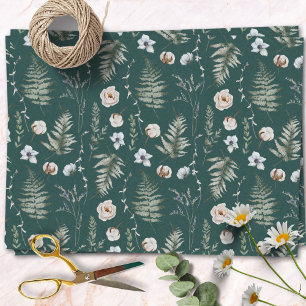 Papel De Seda Flores e Folhas de Samambaia Floral Botânico Flore