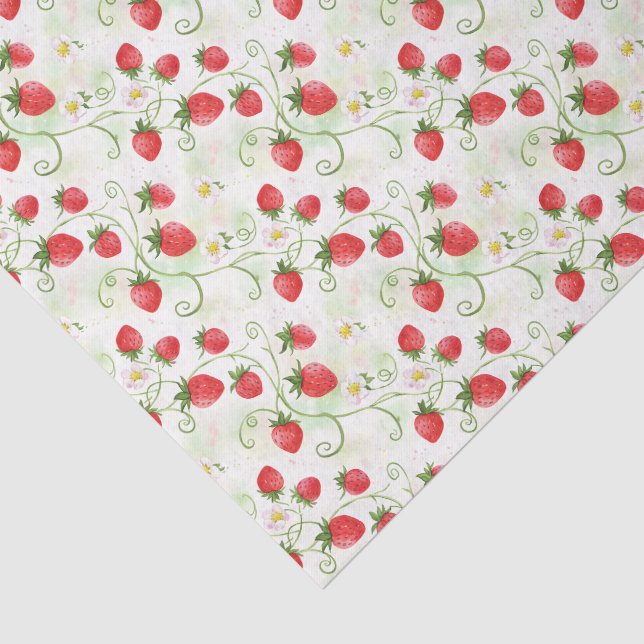 Papel De Seda Flores e Frutas de Morango em Estilo Aquarela (Detalhes)