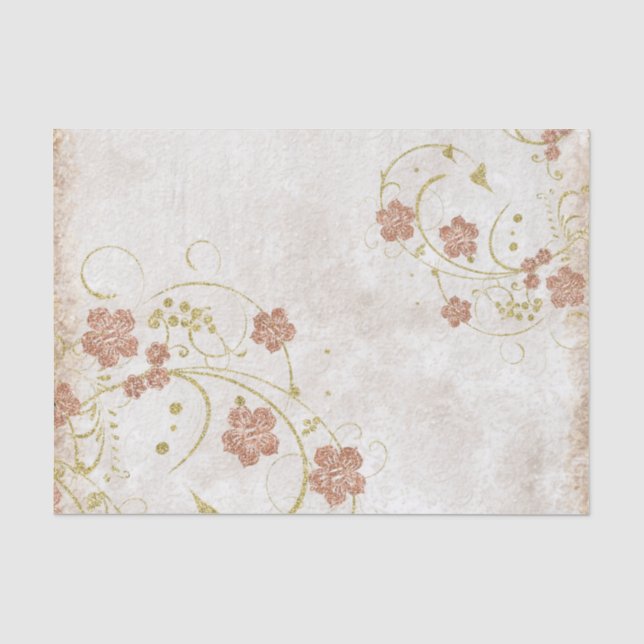 Papel De Seda Flores e Roldanas Vermelhas Douradas Rústicas Vito (Frente )