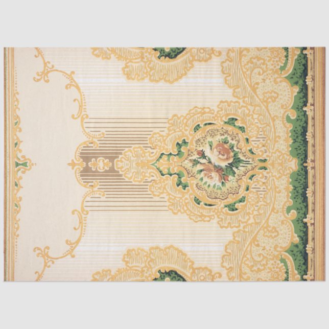 Papel De Seda Flores e Rolos Dourados do Rococo ornamentado (Frente )