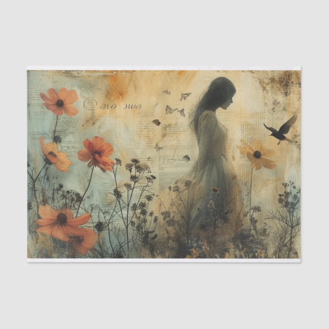 Papel De Seda Flores e uma jovem (Frente )