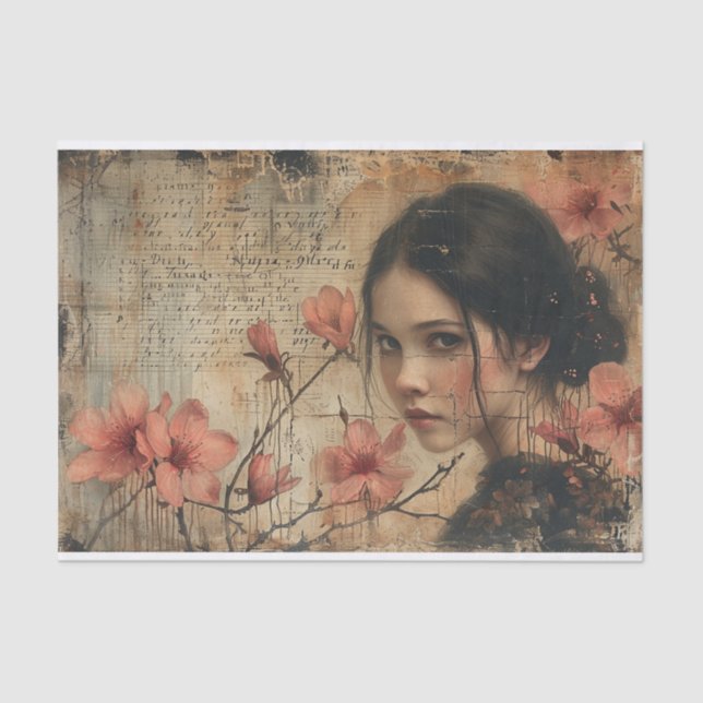 Papel De Seda Flores e uma jovem (Frente )