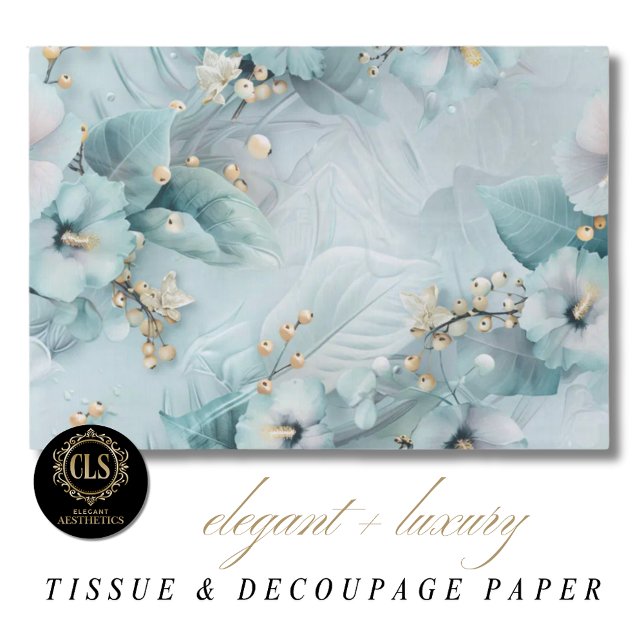 Papel De Seda Flores Elegantes de Inverno Azul Lux Aesthetics (Criador carregado)