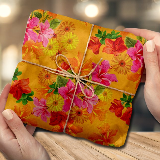 Papel De Seda Flores Elegantes em Laranja (Criador carregado)