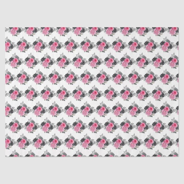 Papel De Seda Flores Elegantes Rosa Quente e Prata (Frente )