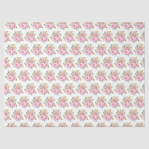 Papel De Seda Flores Elegantes Rosa Vibrante e Dourado