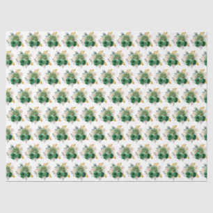 Papel De Seda Flores Elegantes Verde Escuro e Dourado