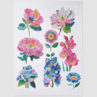 Papel De Seda flores em aquarela