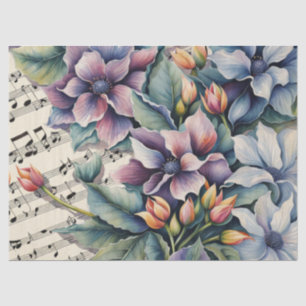 Papel De Seda Flores em Decoupage de Partituras