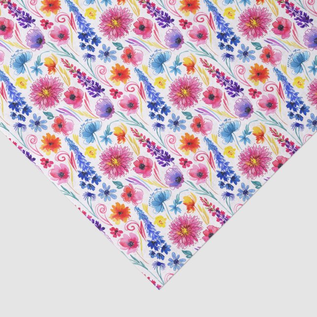Papel De Seda Flores em Estilo de Aquarela Abstrata Brilhante (Detalhes)