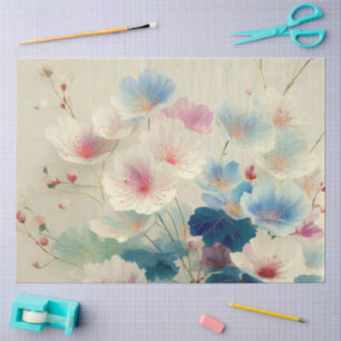 Papel De Seda Flores em Flor - Arte Botânica em Pastel Suave #1