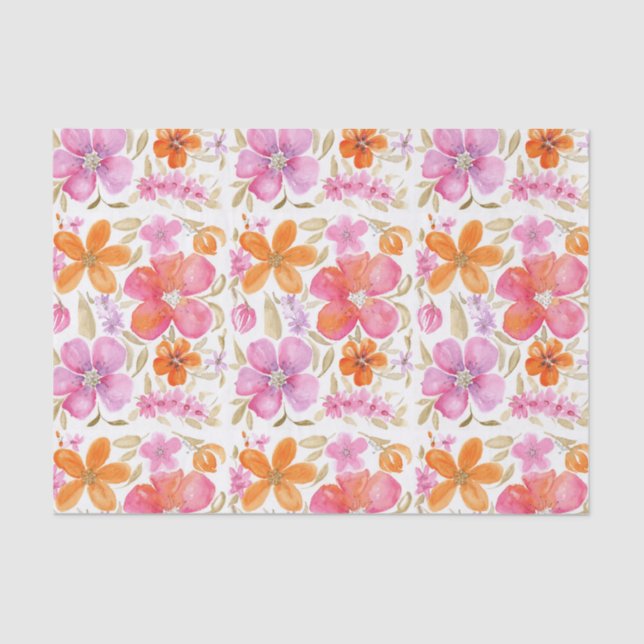 Papel De Seda Flores em Púrpura Laranja Rosa (Frente )