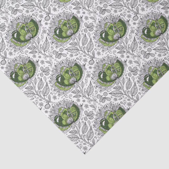 Papel De Seda Flores em Tons de Verde no Estilo de Arte Abstrata (Detalhes)
