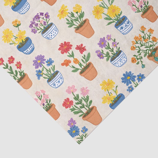 Papel De Seda Flores Em Vaso Caprichosas Ilustração Botânica (Detalhes)
