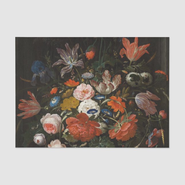 Papel De Seda Flores em Vaso de Vidro por Abraham Mignon (Frente )