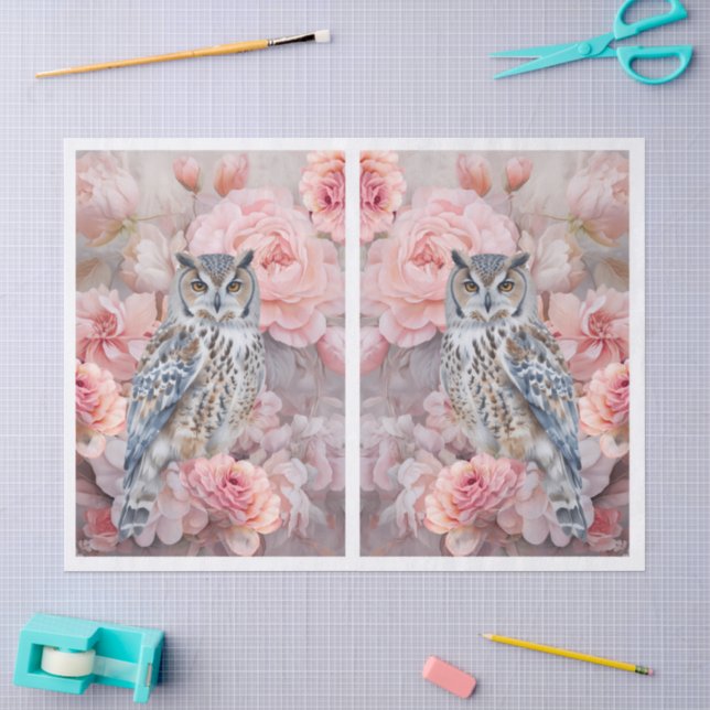 Papel De Seda Flores Etéreos Rosa & Decoupage de Coruja (Arte )