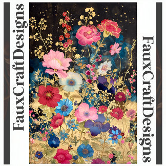 Papel De Seda Flores Fantasia Floral Decoupage Dourado Preto L 1