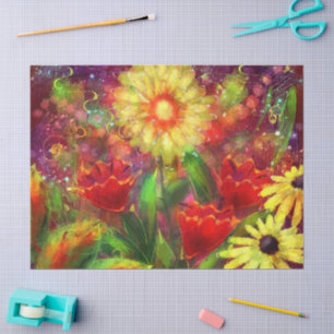 Papel De Seda Flores Florais Abstrato de Arte Flor Amarelo