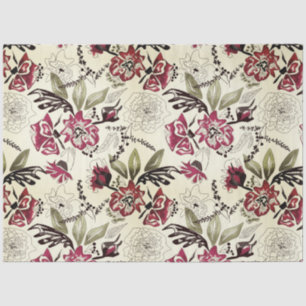 Papel De Seda Flores florais cor-de-rosa sem costura folhas cor-