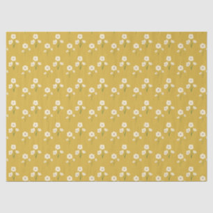 Papel De Seda Flores Florais Retrô Amarelo Mostarda