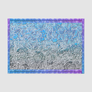 Papel De Seda Flores Fluorescentes Metálicas Azuis