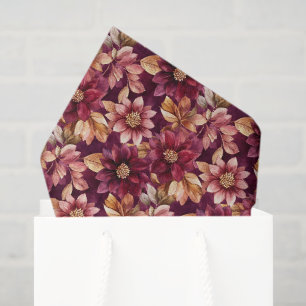 Papel De Seda Flores Folhas Aniversário Dourado Borgonha