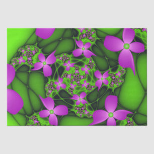 Papel De Seda Flores Fractais Verdes Rosa-Rosa-Abstrato modernas