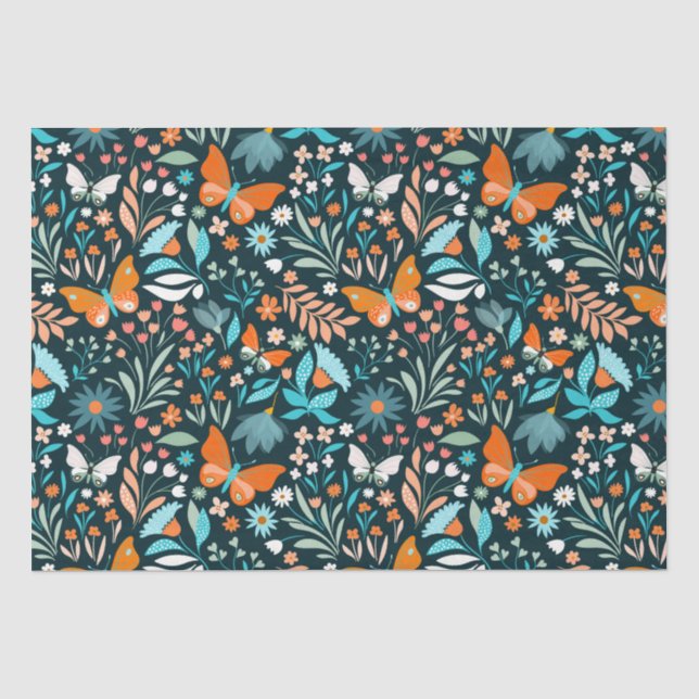 Papel De Seda Flores Funciosas e Borboletas (Frente )